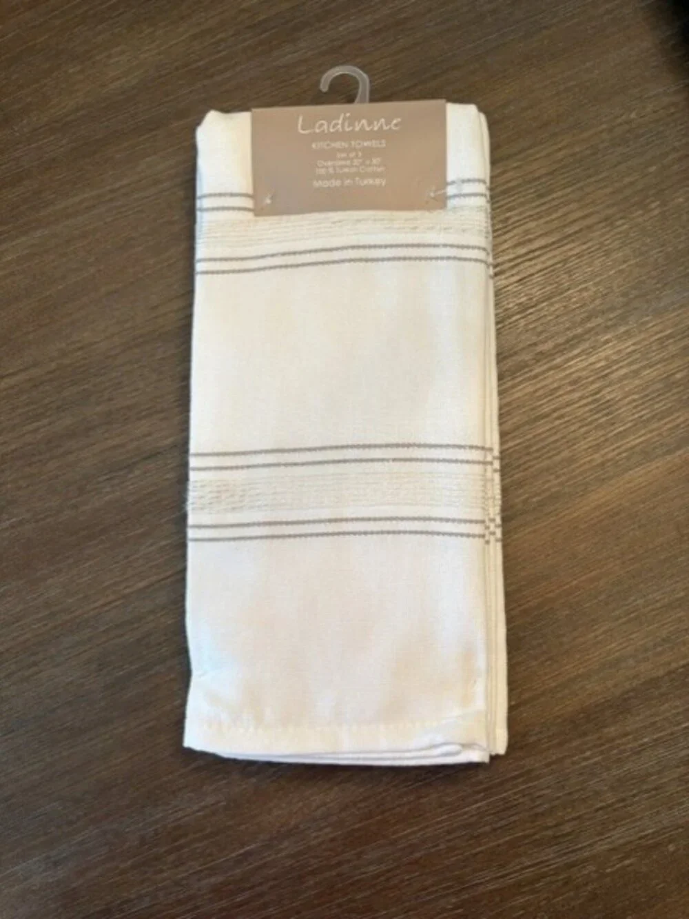 Ladinne Kitchen Towel Set 3pc White Taupe 100% Turkish Cotton 20
